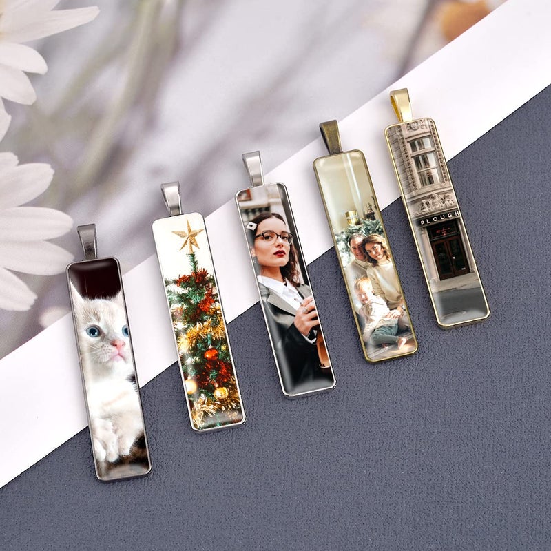 DROLE 60Pcs Pendants for Jewelry Making Kit-30Pcs Rectangle Cabochons Settings and 30Pcs Transparent Glass Dome Tiles Cabochons Small Pendant Tray for Jewelry Making Gun Black - Image 2